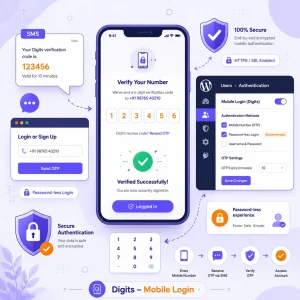 جادوی ورود با شماره موبایل: راهنمای جامع افزونه Digits برای افزایش 3 برابری ثبت‌نام کاربران
